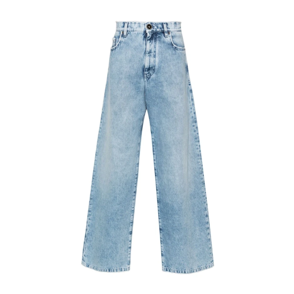 Versace Blauwe Straight Jeans met Logo Details Blue Heren