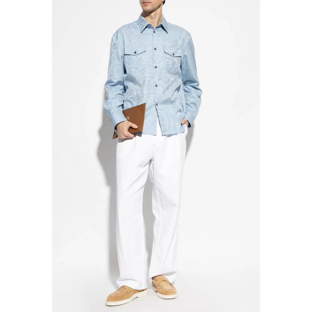 Versace Shirt met Barocco patroon Blue Heren