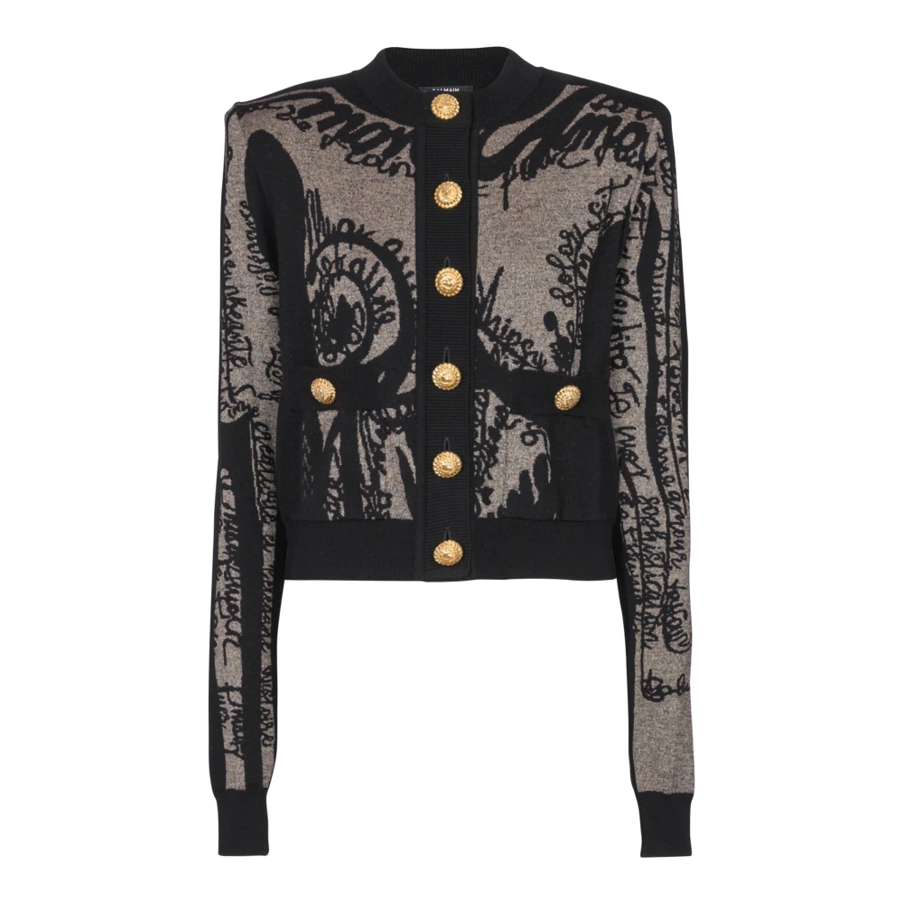 Balmain Jacquard gebreide cardigan met lichaamsmotief Black Dames