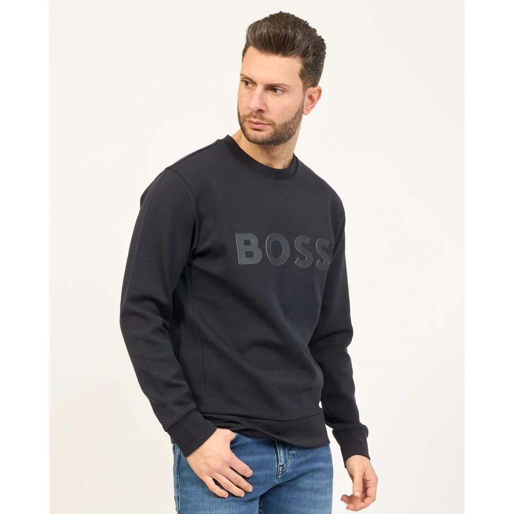 Hugo Boss Blauwe Crew Neck Sweater met Bedrukt Logo Blue Heren