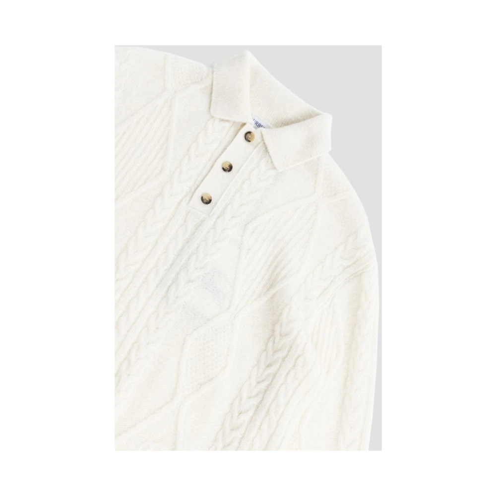 Burberry Witte Kabelgebreide Poloshirt White Heren