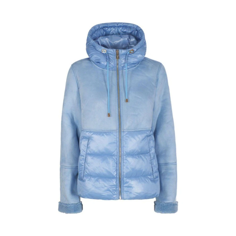 YES ZEE Imitatiebont Gewatteerde Hoodie Jas Blue Dames