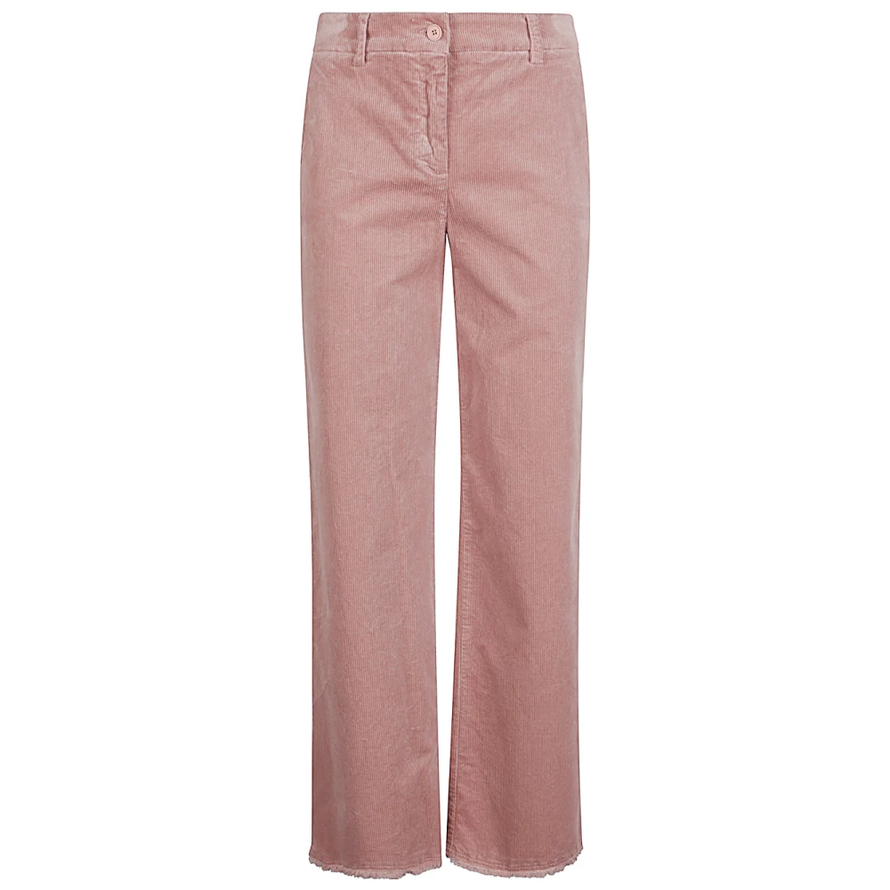 Via Masini 80 Koraalrode Fluweel Wijde Pijp Broek Pink Dames