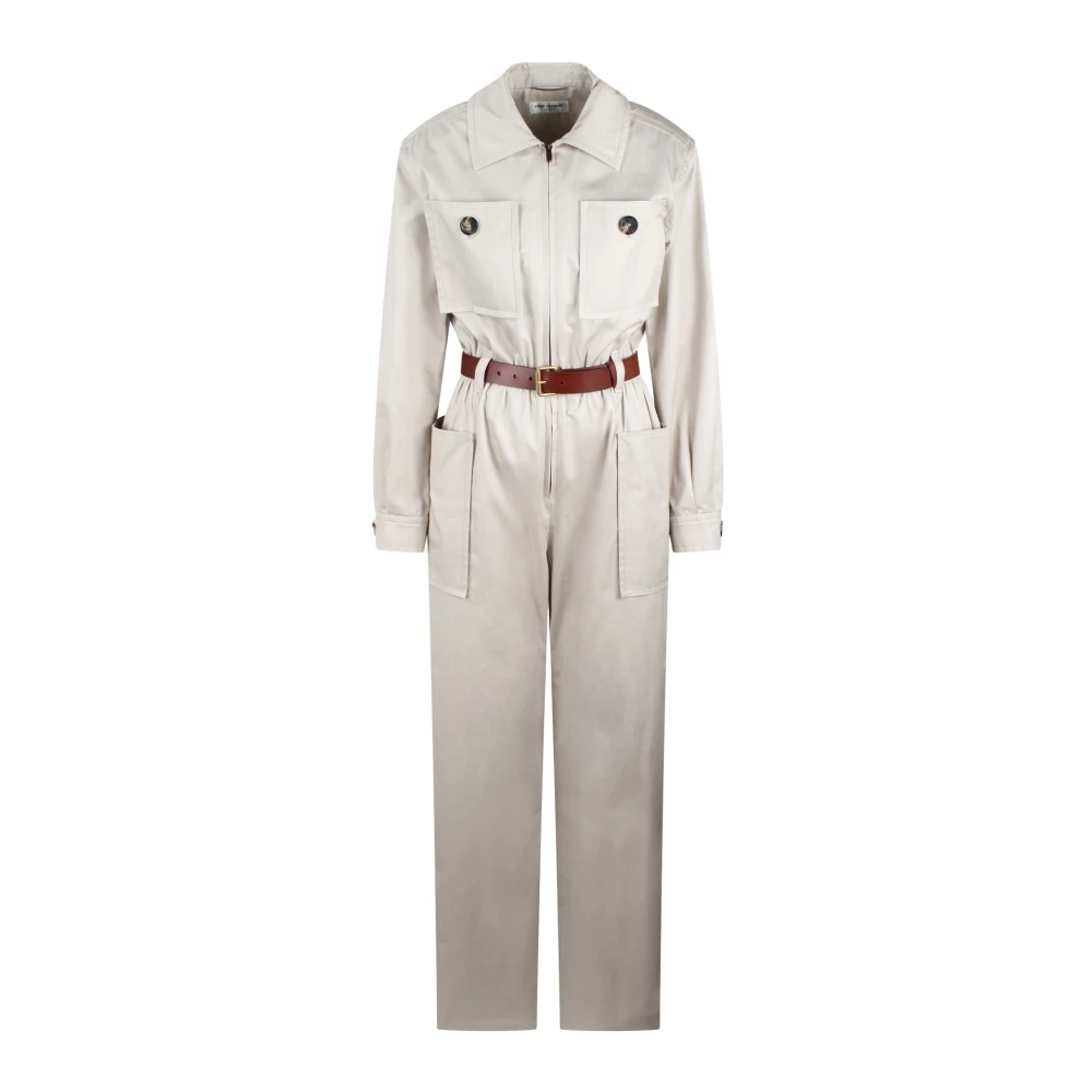 Saint Laurent Katoenen Twill Jumpsuit met Gouden Gesp Gray Dames