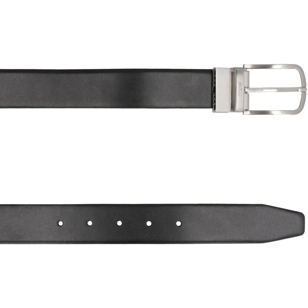 Hugo Boss Omkeerbare leren riem met zilverkleurige gesp Black Heren