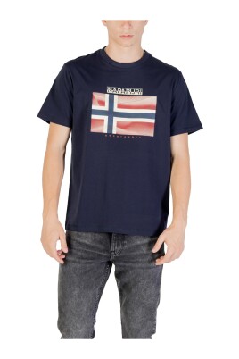 t-shirt-bleu-imprime-col-rond