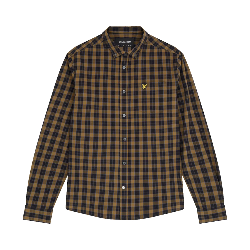 Lyle & Scott Geruite Poplin Overhemd Jet Zwart & Olijf Multicolor Heren
