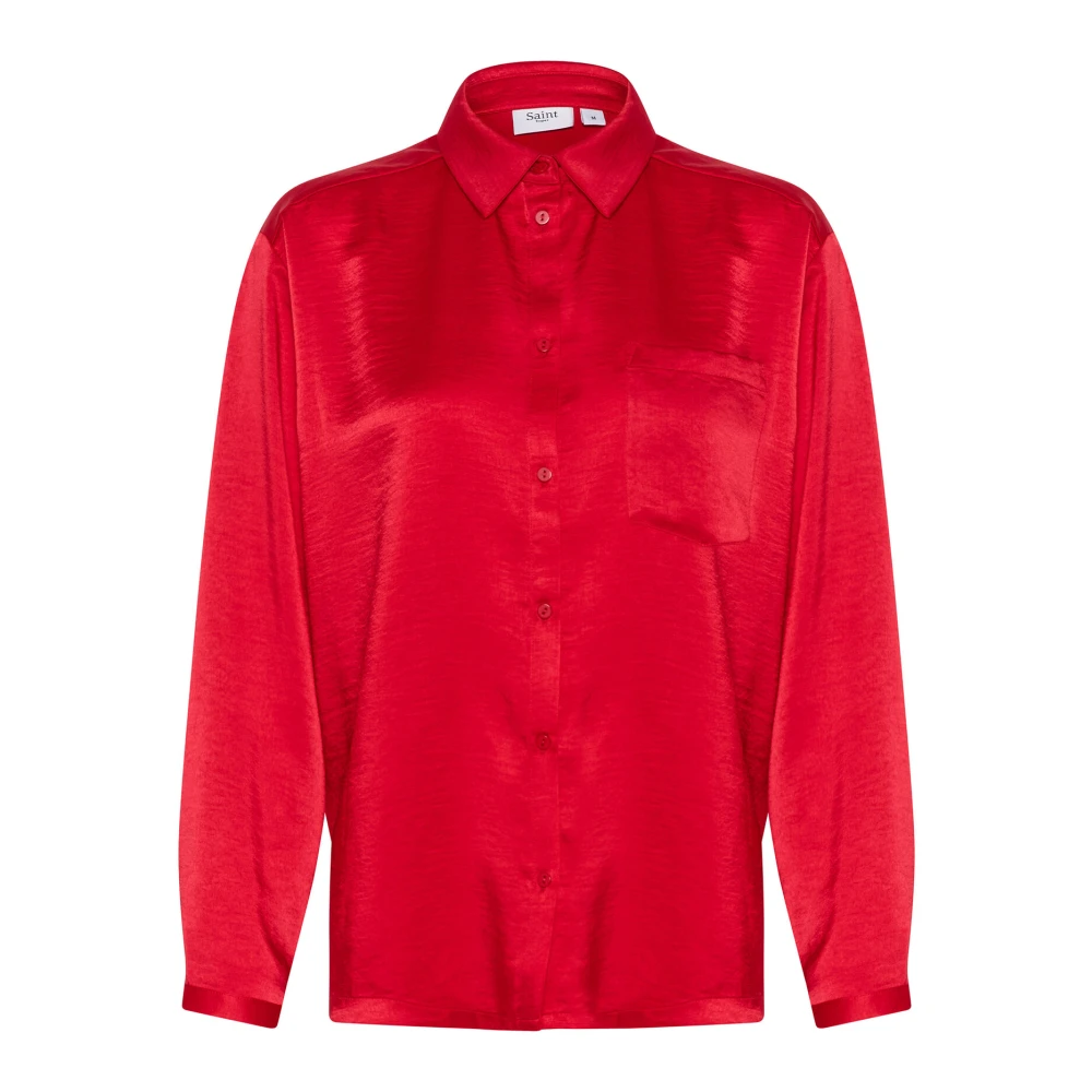 Saint Tropez Oversize Shirt Blouse Crimson Red Dames