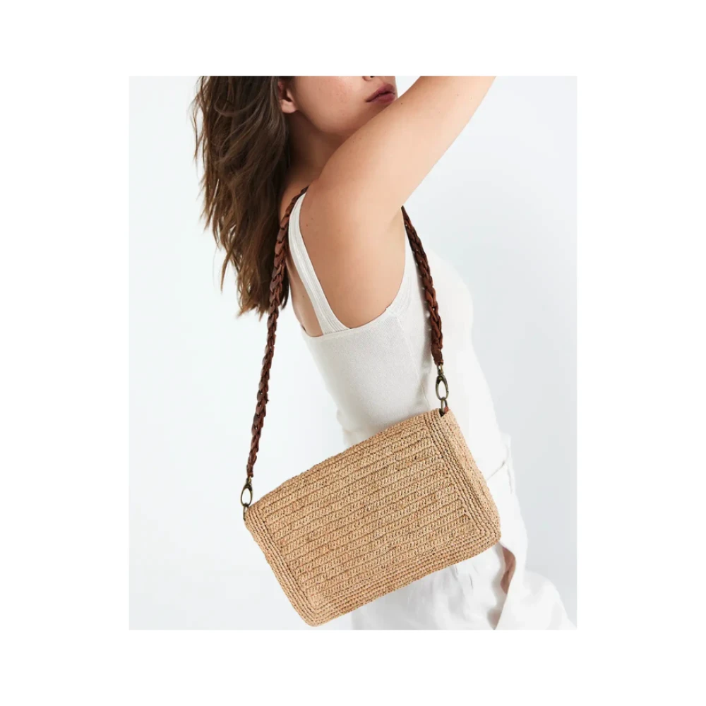 Ibeliv Raphia Rechthoekige Tas met Leren Banden Beige Dames