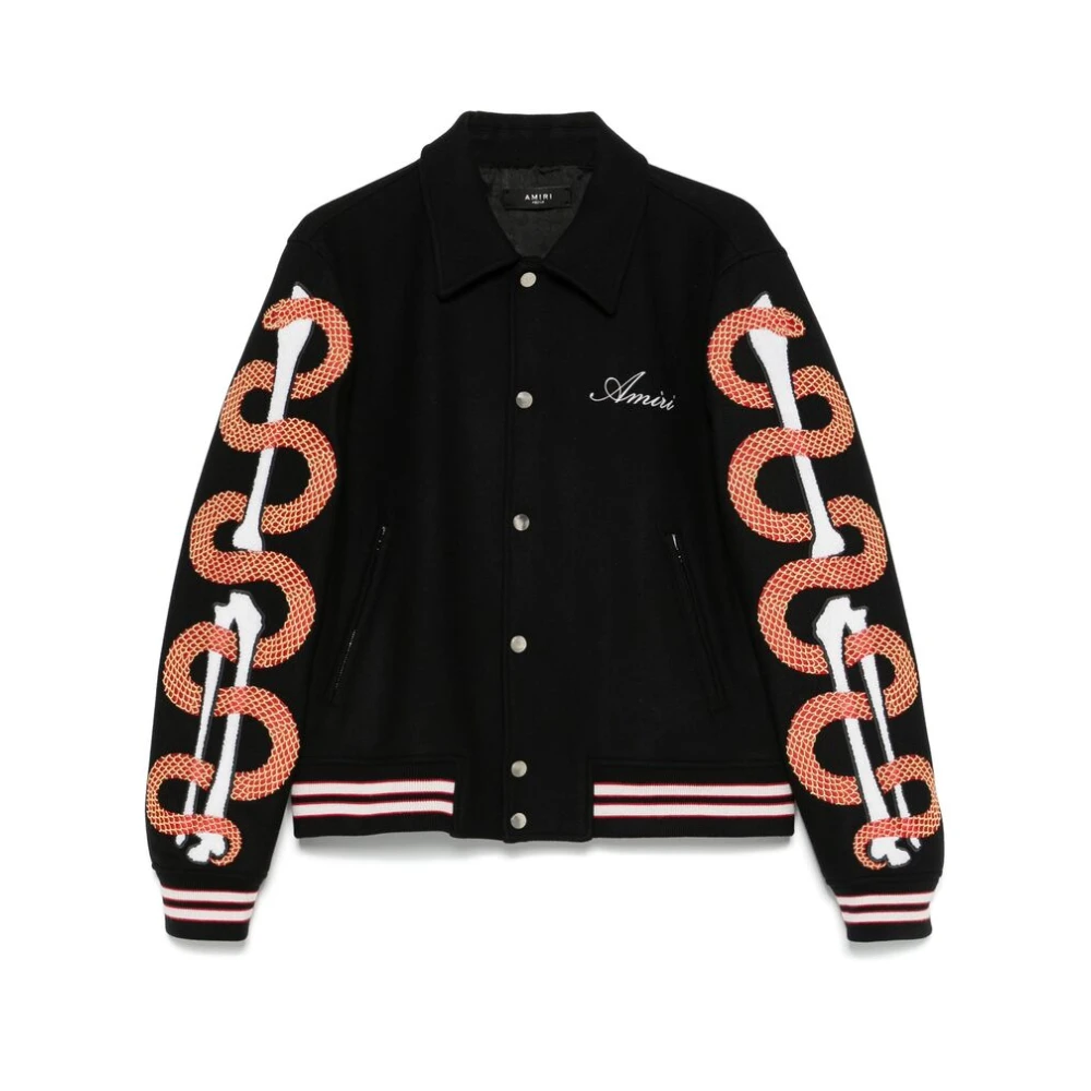 Amiri Zwarte Geribbelde Buitenjas met Geborduurd Logo Black Heren