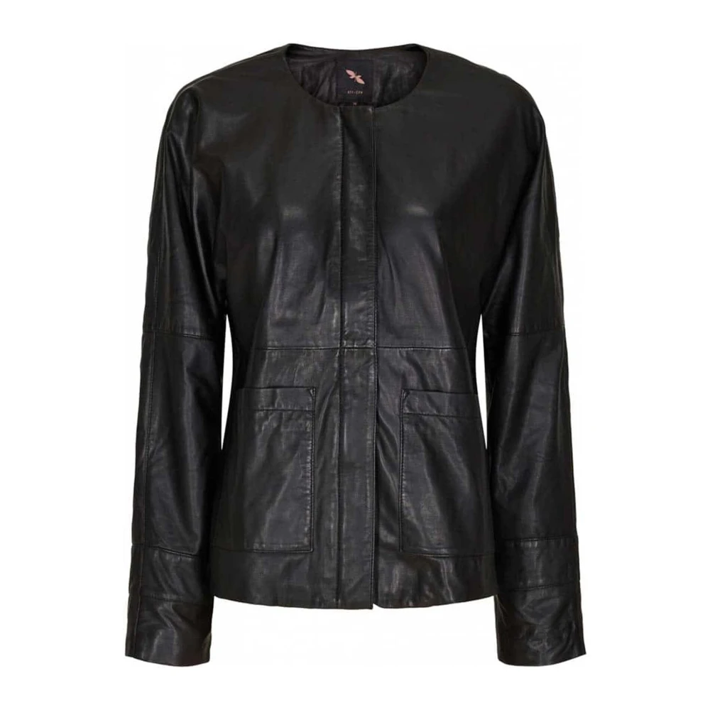 Btfcph Women's Black Short Leather Jacket With Silver Accents