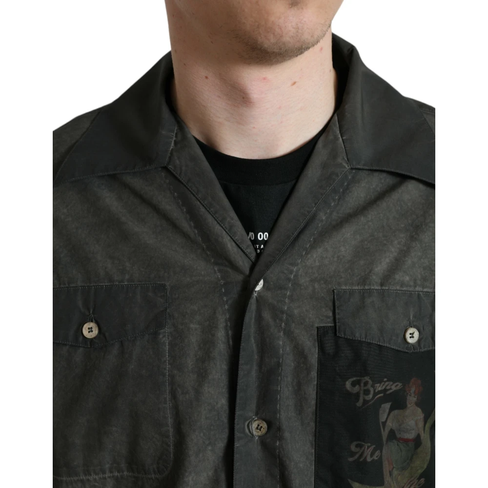 Dolce & Gabbana Elegante donkergrijze katoenen overhemd met knopen Gray Heren