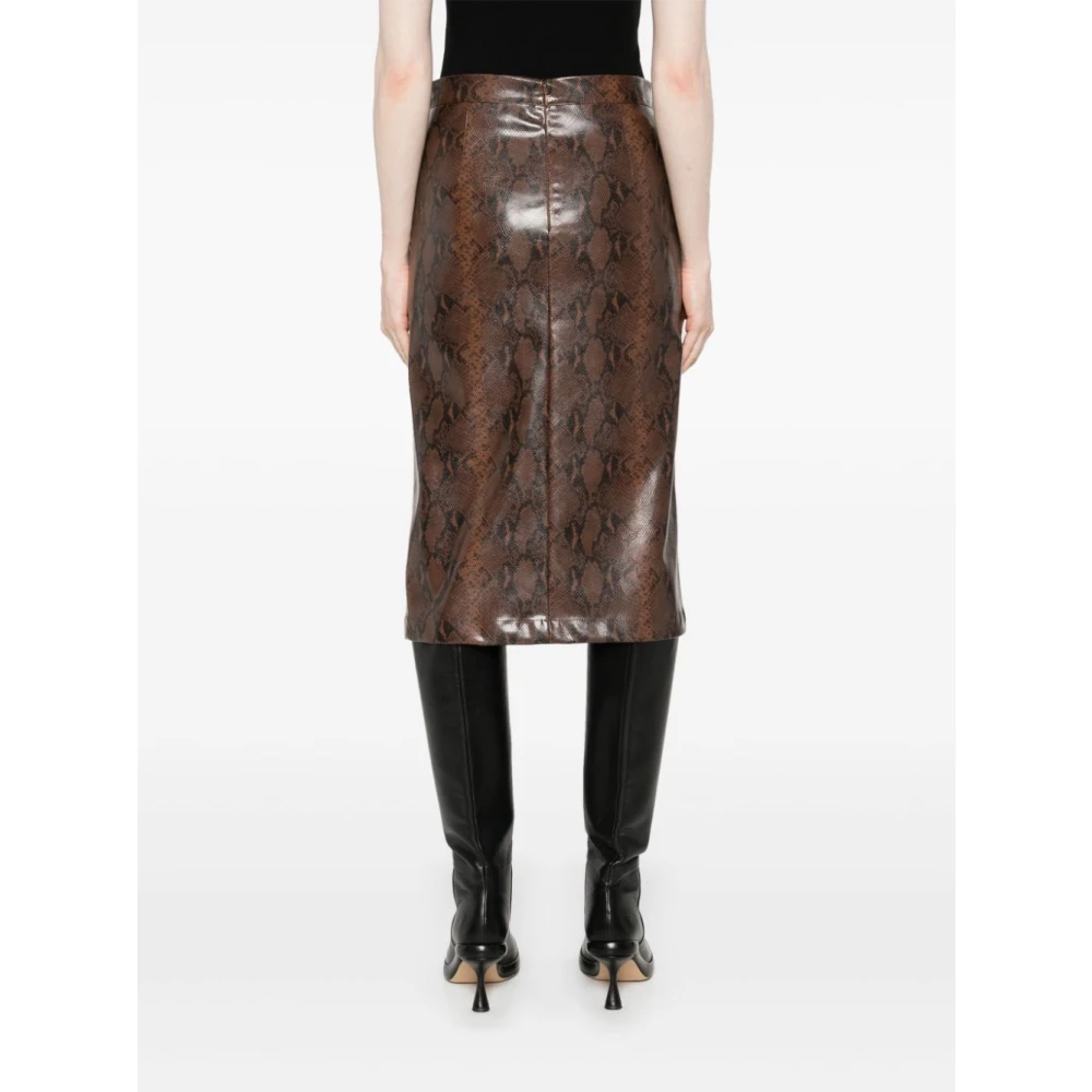 Twinset Bruine imitatieleren rok met gouden logoplaquette Brown Dames