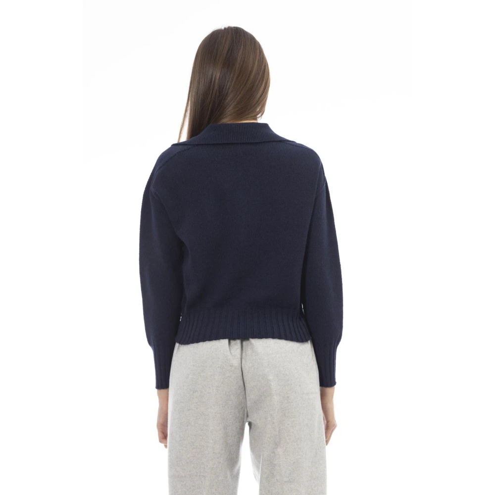Alpha Studio V-hals trui met voorzak Blue Dames