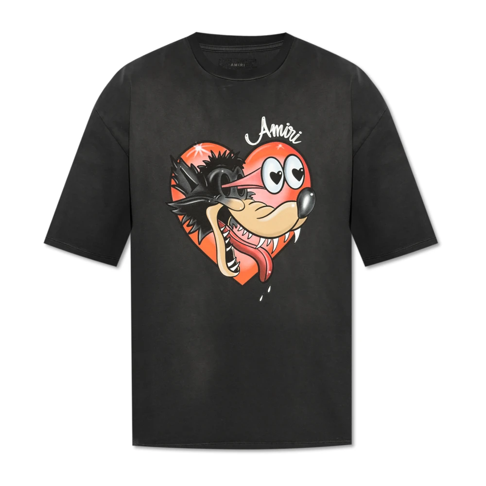 Amiri Zwart Logo Print Crew Neck T-shirt Black Heren