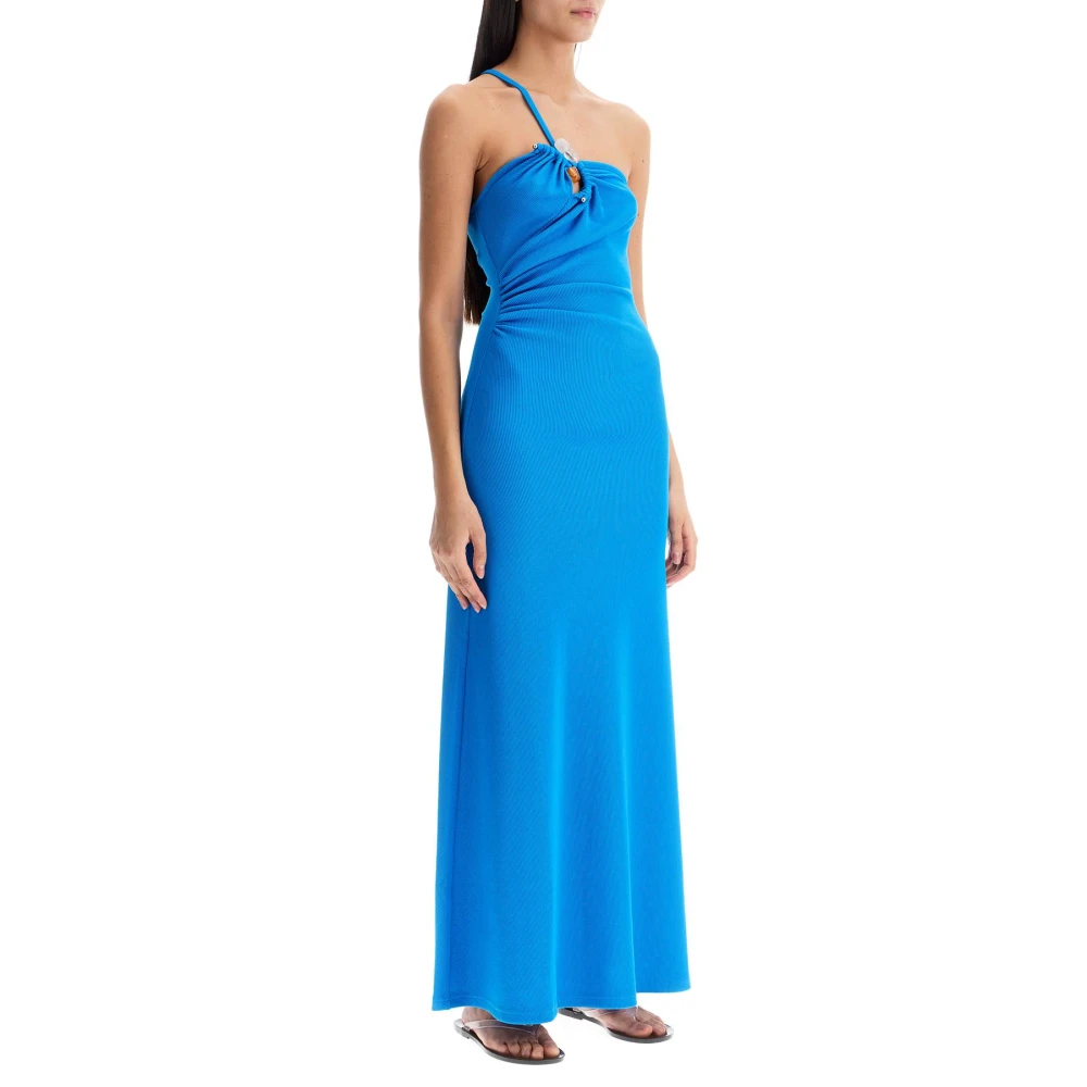 Christopher Esber One-Shoulder Maxi Jurk met Kwartsversieringen Blue Dames