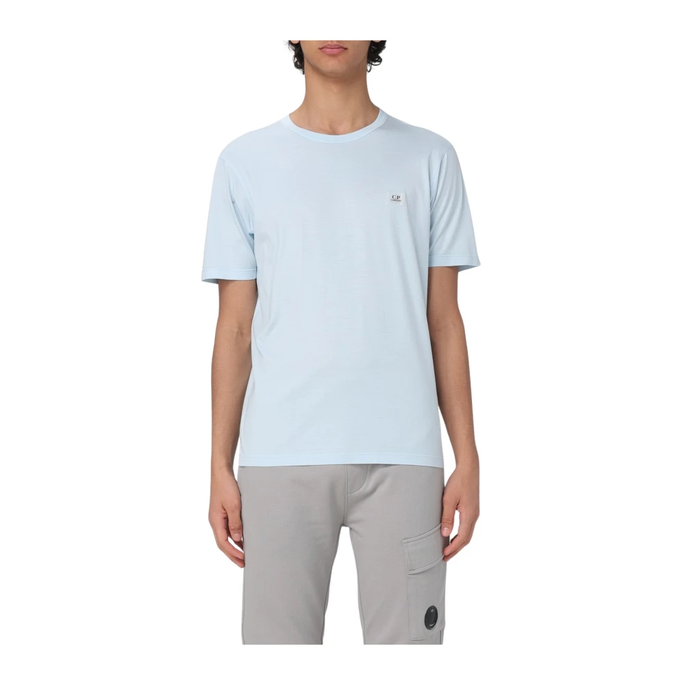 C.P. Company Logo Crew Neck Katoenen T-shirt in Helder Blauw Blue Heren