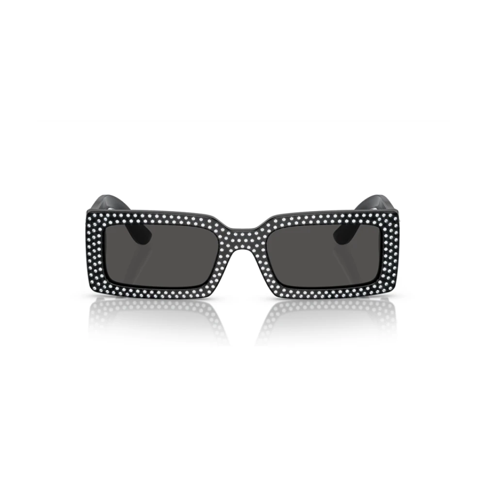 Dolce & Gabbana Geometrische Rechthoekige Zonnebril in Zwart Acetaat Black Dames
