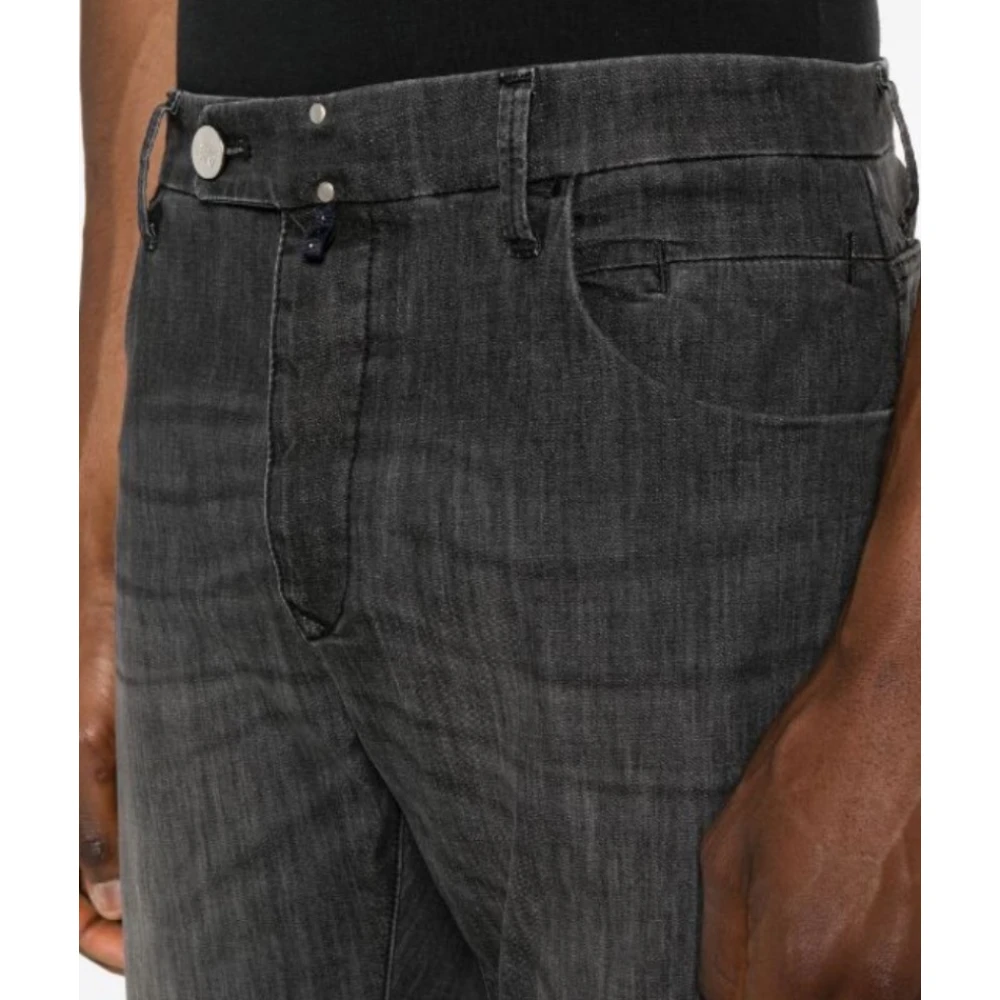 Incotex Blauwe Slim Jeans met knoopsluiting Black Heren