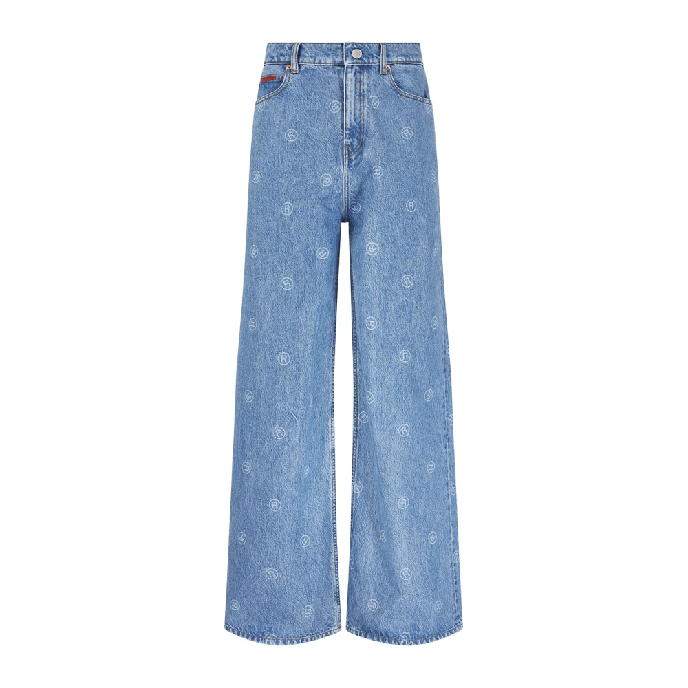 Martine Rose Blauwe Wide Leg Jeans met All-Over Print Blue Heren