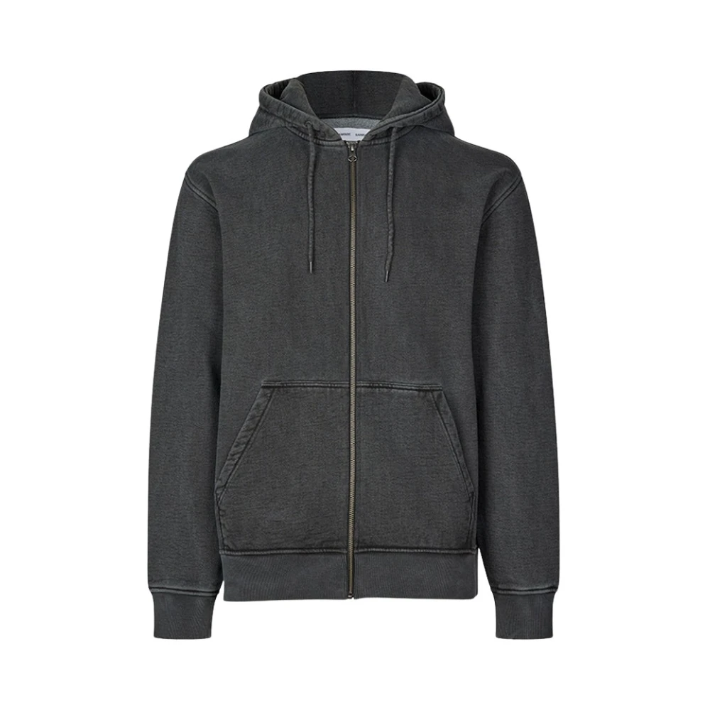 Samsøe Gewassen Jersey Hoodie met Ritssluiting Black Heren