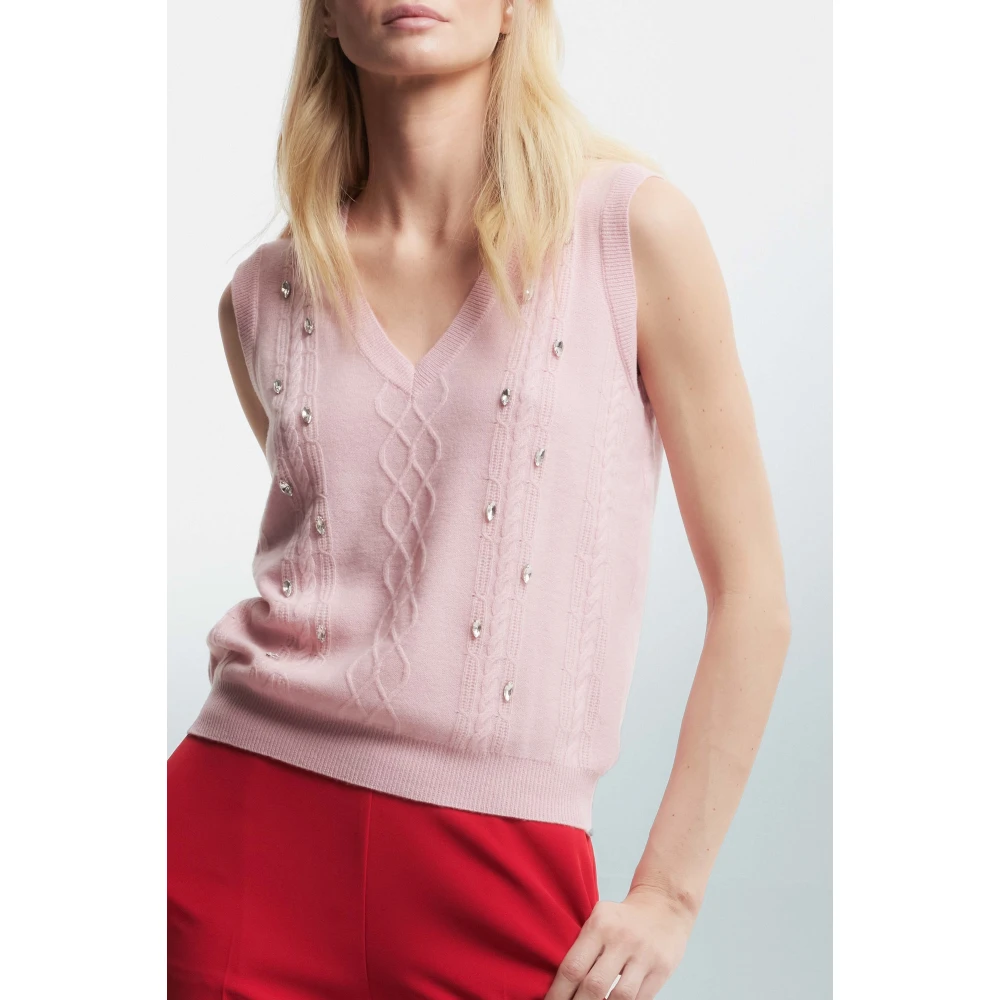 Kocca Mouwloze trui met strass en kabelbreisel Pink Dames