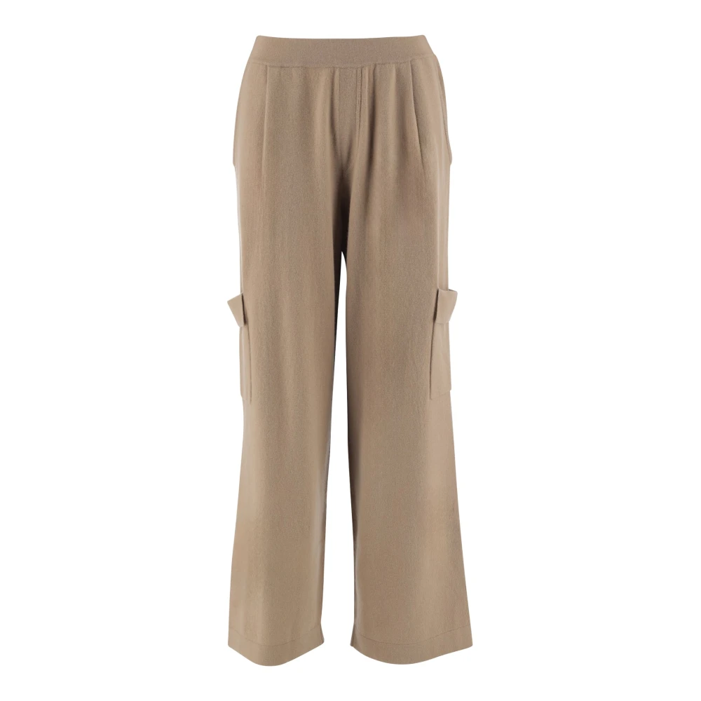 Allude Wol-Kasjmier Broek met Elastische Taille Beige Dames