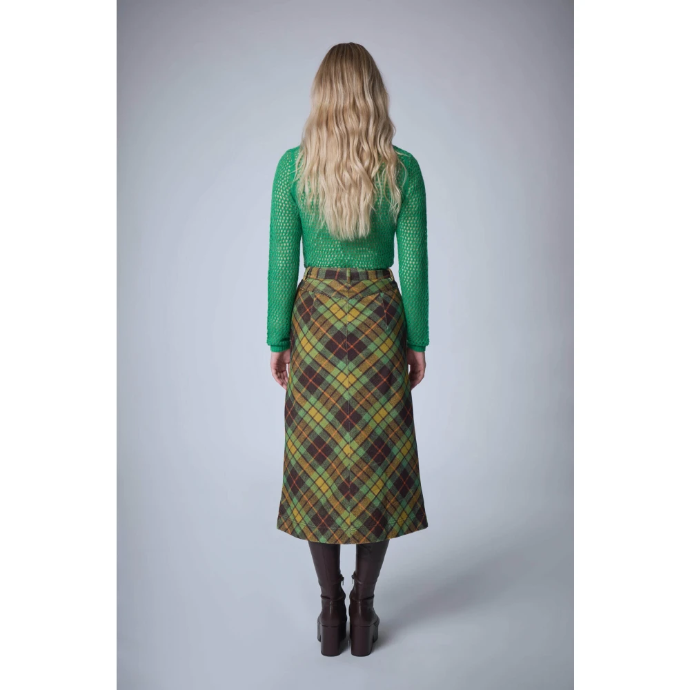 Manoush Geruite Fluwelen Rok met Voorsplit Green Dames
