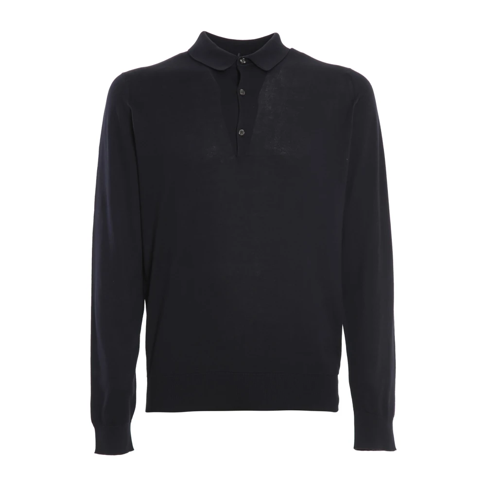John Smedley Blauw Katoenen Poloshirt met Lange Mouwen Blue Heren