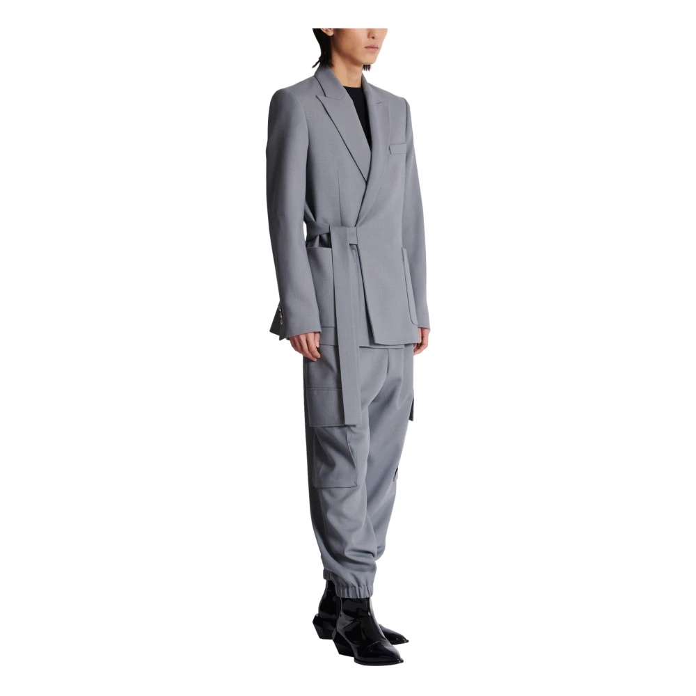 Balmain Gebelde asymmetrische jas in dubbele crêpe Gray Heren