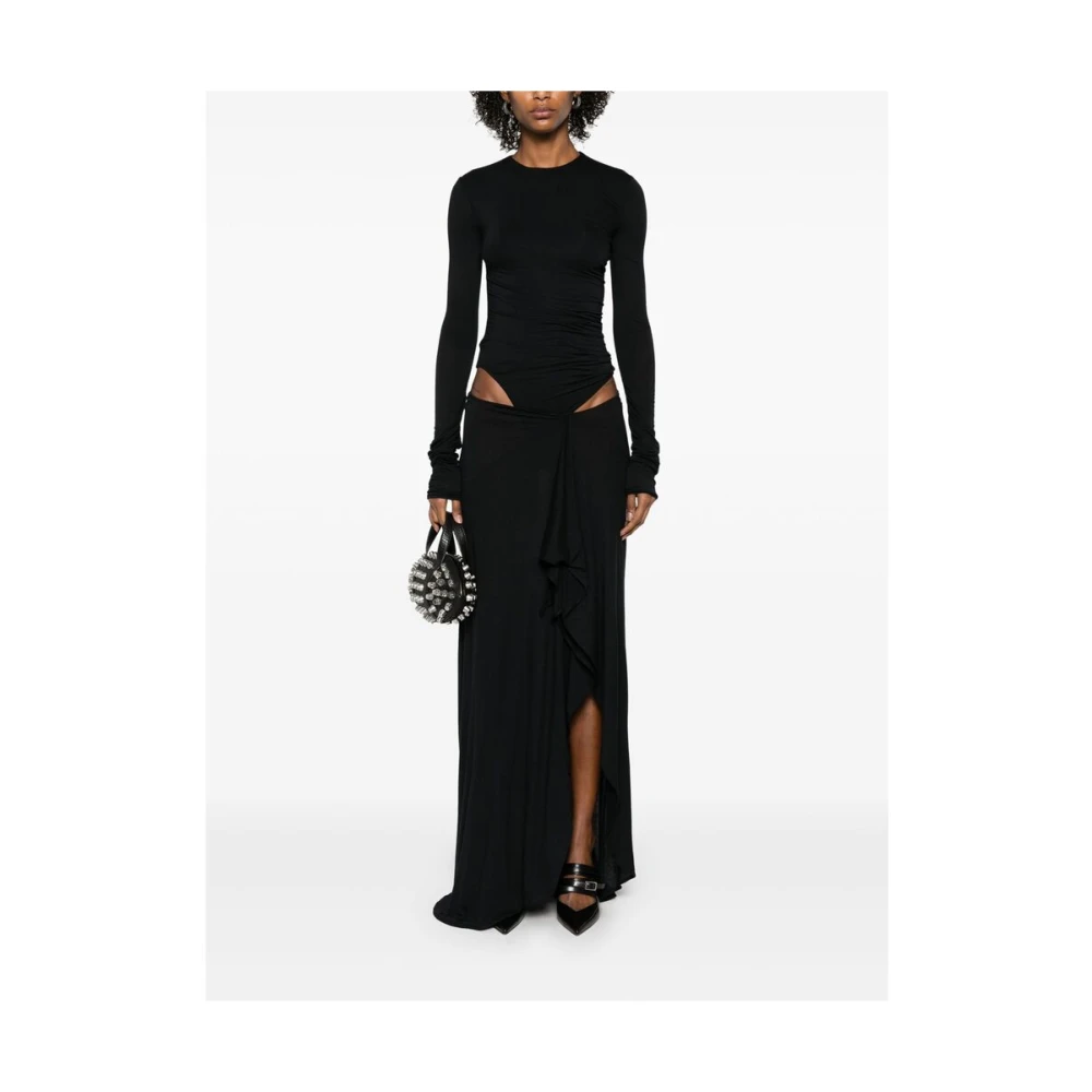 The Attico Zwarte Gedrapeerde Crew Neck Jurk Black Dames