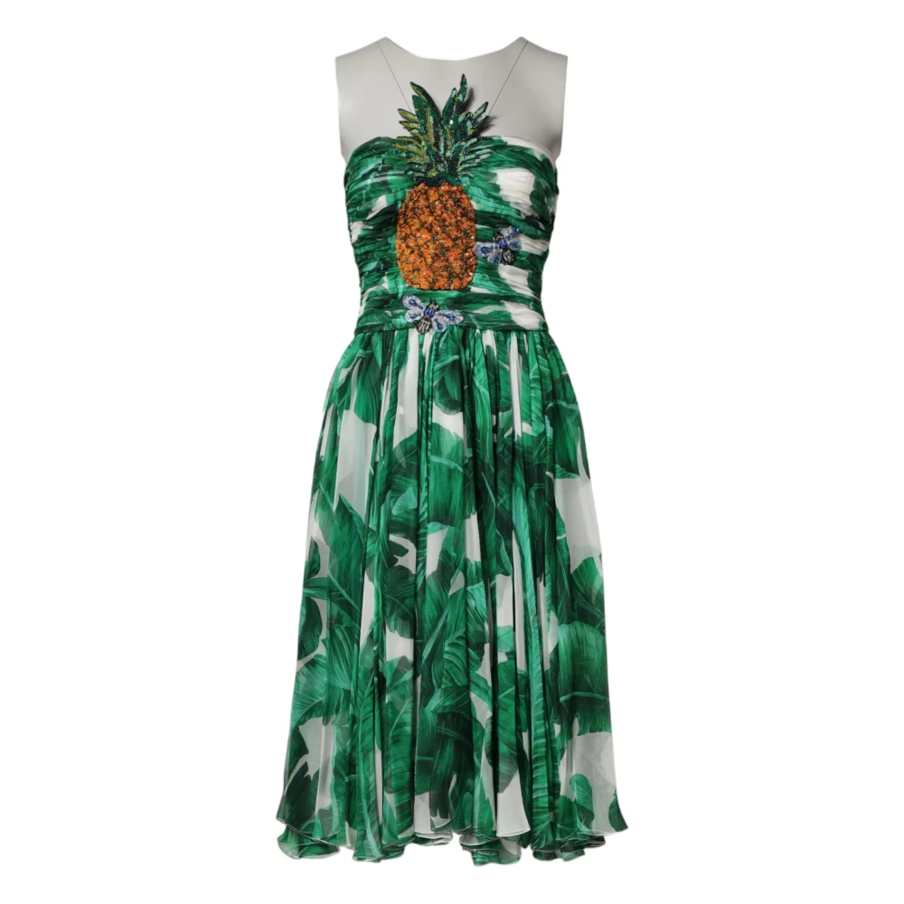 Dolce & Gabbana Women's Green Pineapple Embellished Bananaleaf Dress