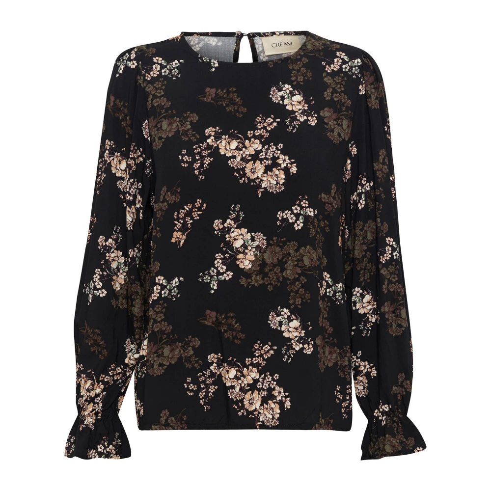 Cream Herfstbloemen Zwarte Blouse Multicolor Dames