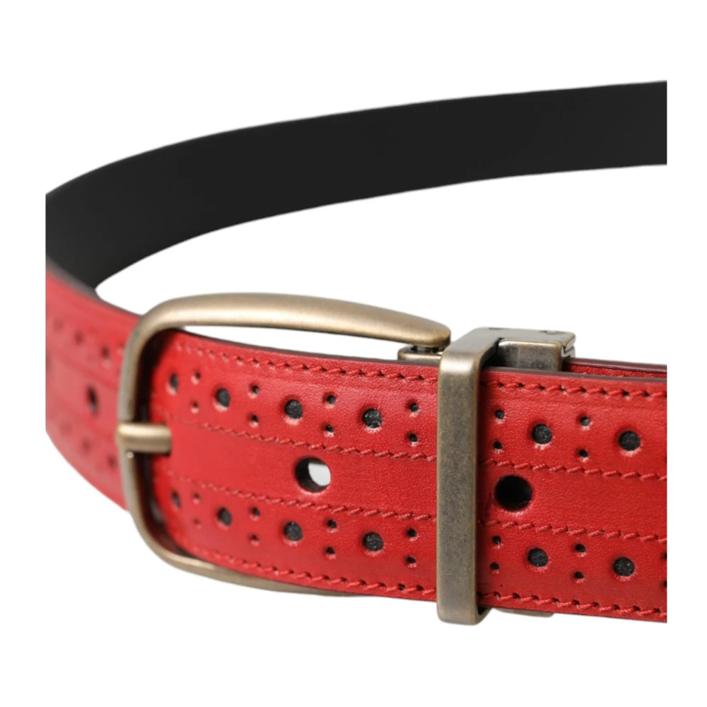 Dolce & Gabbana Geperforeerde Leren Riem Metalen Gesp Red Heren