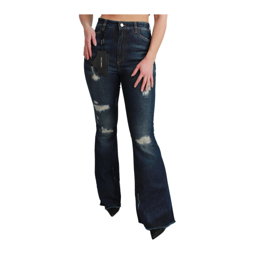 Dolce & Gabbana Damen Blau Distressed Bell Bottom Jeans Mit Queen Patch