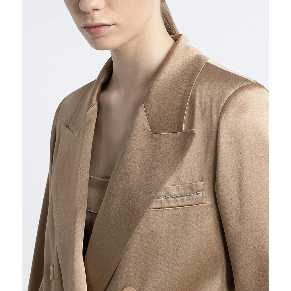 PESERICO Cady enver satijnen double-breasted blazer Brown Dames