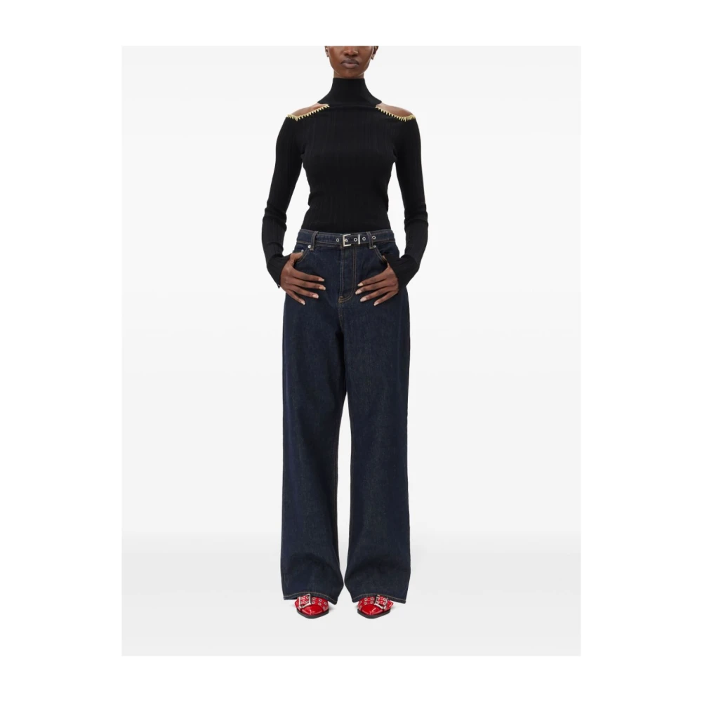 Ganni Blauwe Denim Wide Leg Jeans Blue Dames