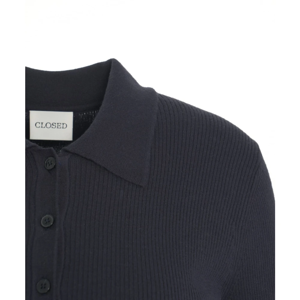 closed Blauwe Cashmere Blend Polo Tee Blue Dames