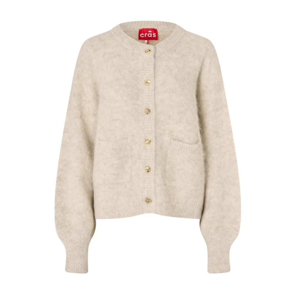 Cras Zachte Gebreide Vest met Decoratieve Knopen Beige Dames