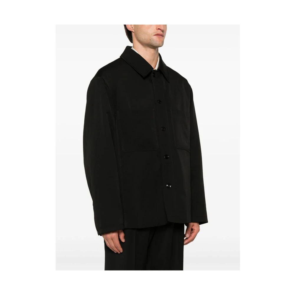 Lemaire Zwarte Wol Gabardine Klassieke Jas Black Heren