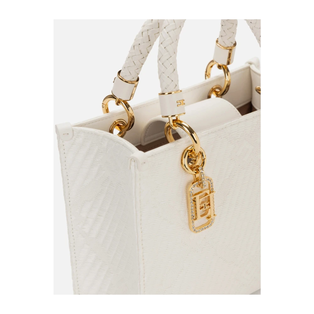 Elisabetta Franchi Kleine Jacquard Tote met Charms White Dames
