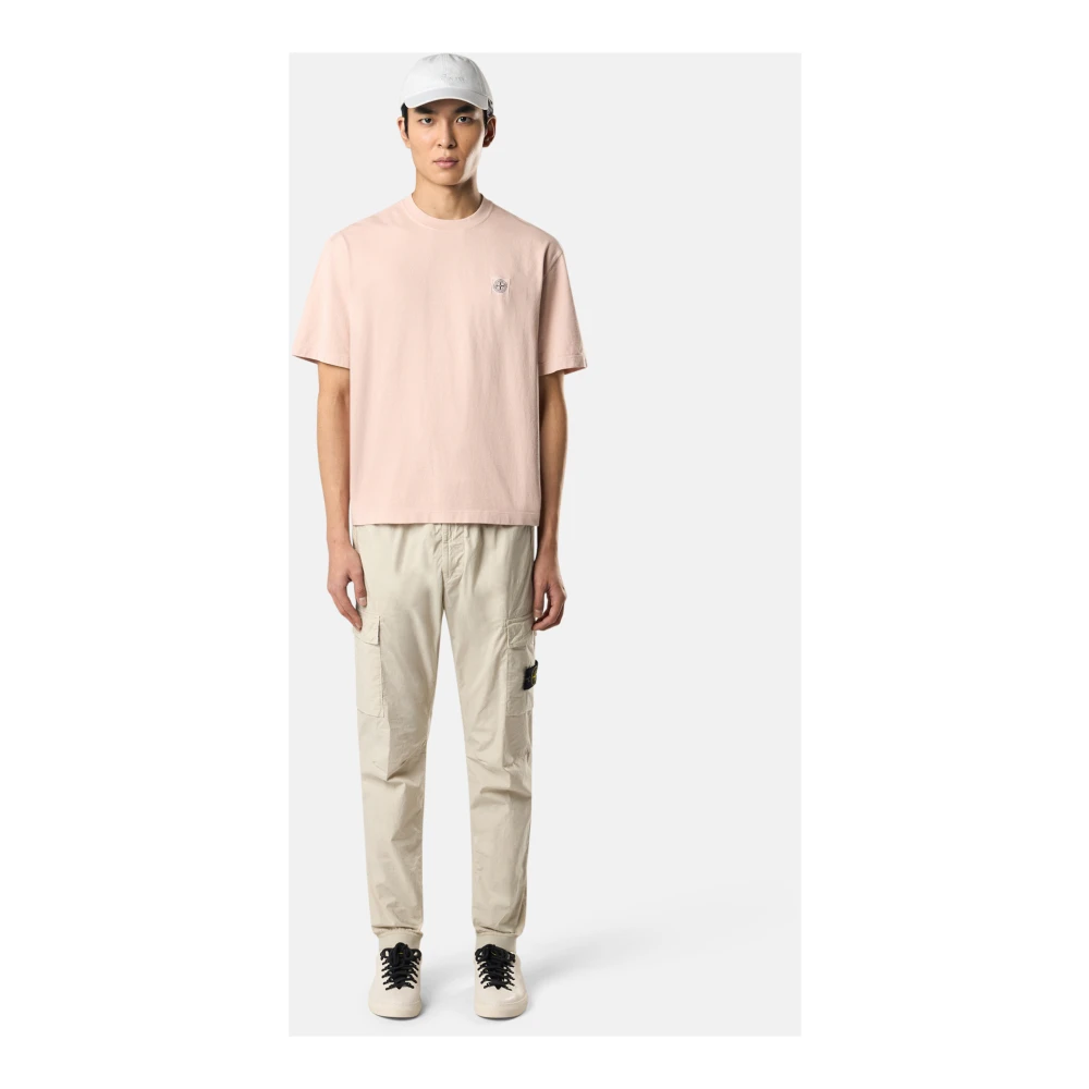 Stone Island Gekamd Katoenen Jersey Korte Mouw T-shirt Pink Heren