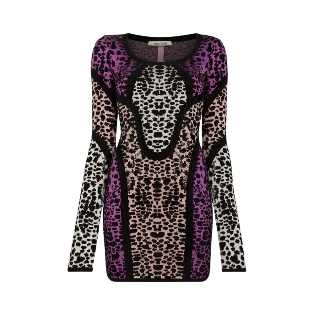 Roberto Cavalli Dierenprint Mini Jurk Bodycon Fit Multicolor Dames
