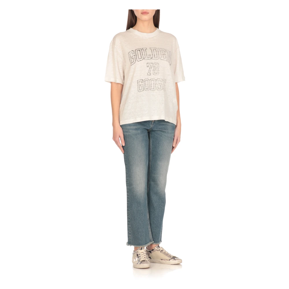 Golden Goose Ivoor Linnen T-shirt met Logo Beige Dames