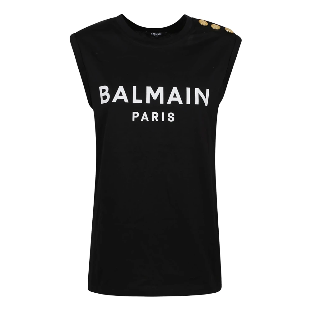 Balmain Mouwloos Zwart Katoenen T-shirt Aw22 Black Dames