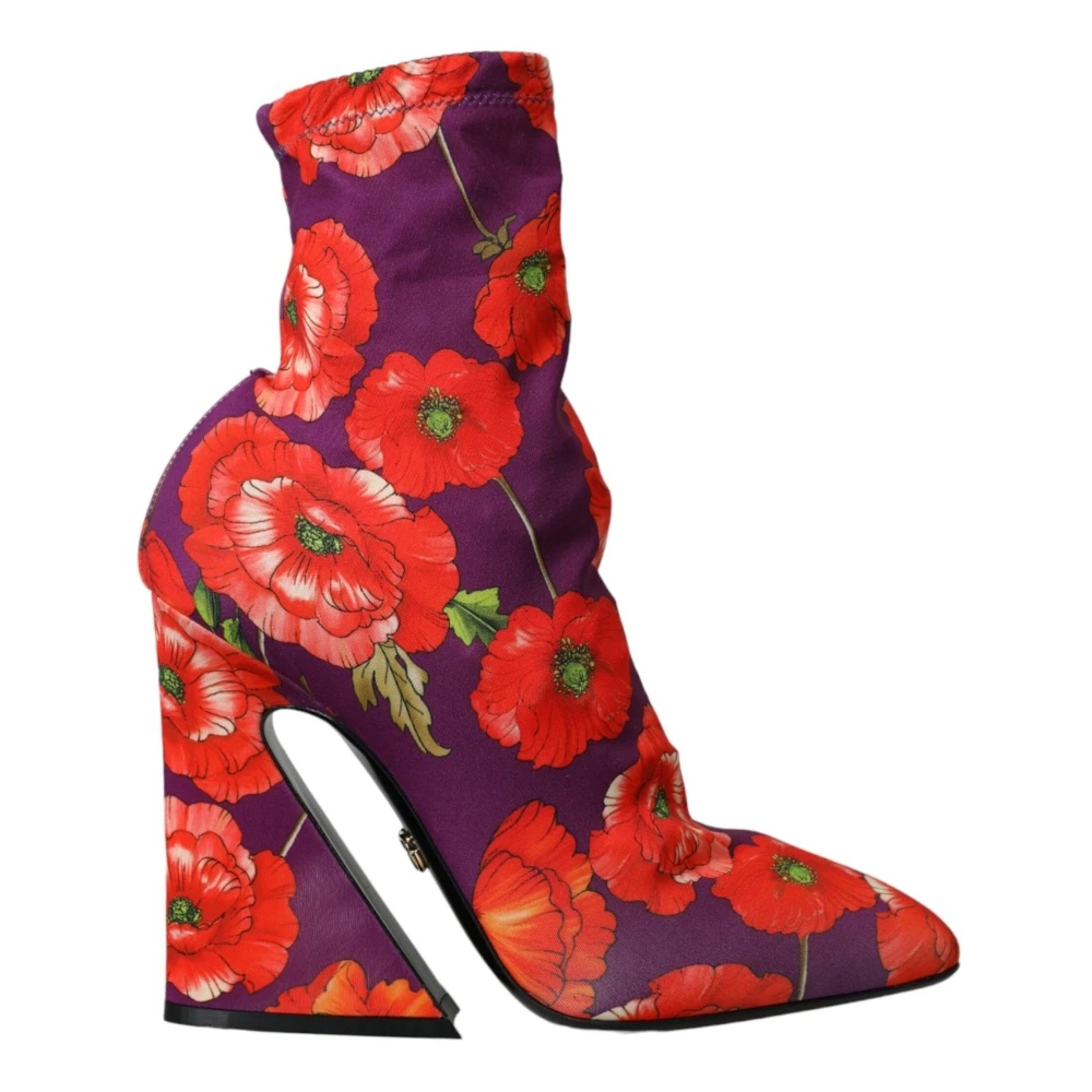Dolce & Gabbana Women's Purple Floral Jersey Ankle Boots Shoes