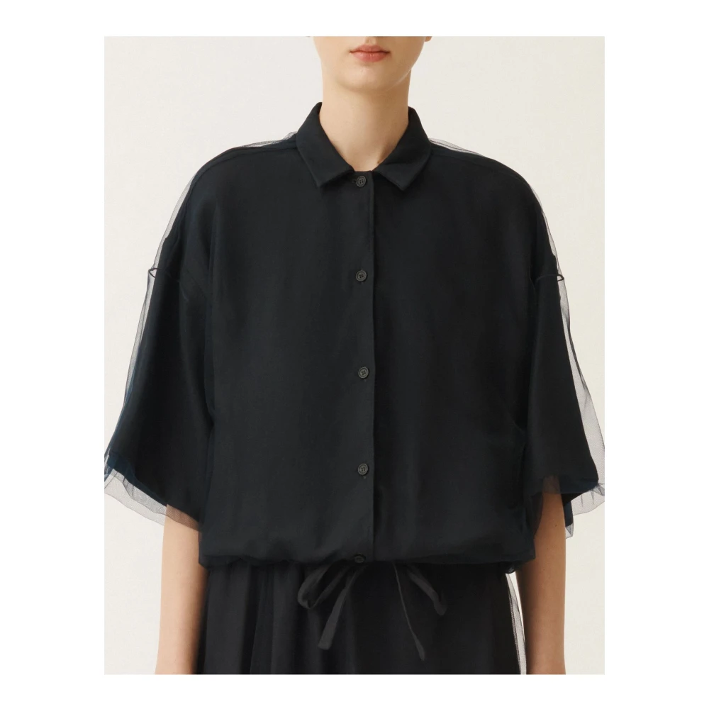 Fabiana Filippi Midnight Blue Linnen Viscose Shirtjas Blue Dames