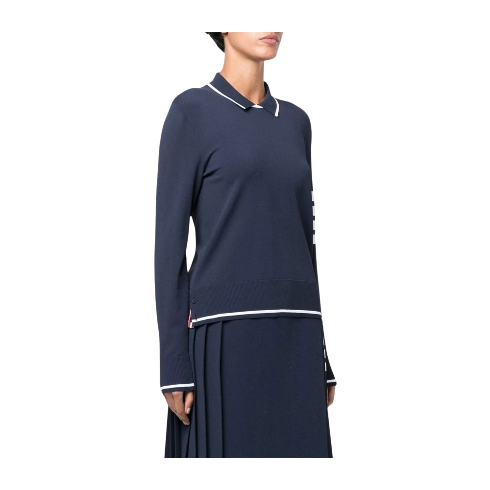 Thom Browne Navyblauwe Polo Kraag Pullover Blue Dames