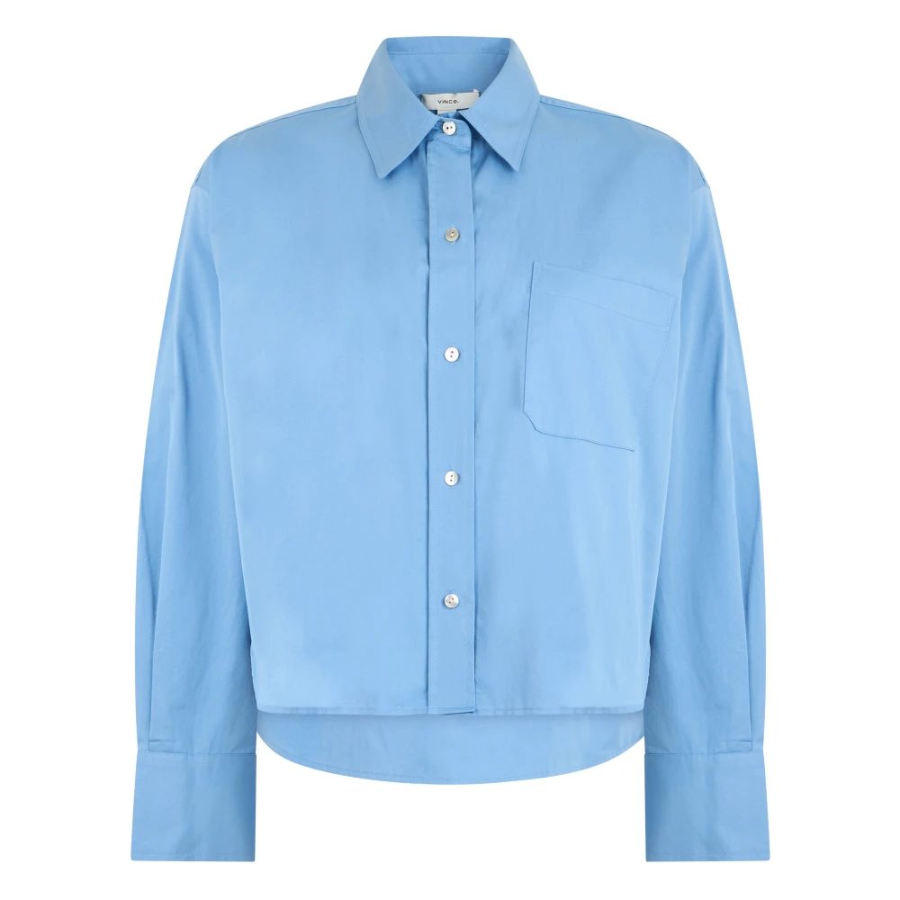 Vince Women's Blue Shirts, M, Cotton Cropped Button-Front Shirt