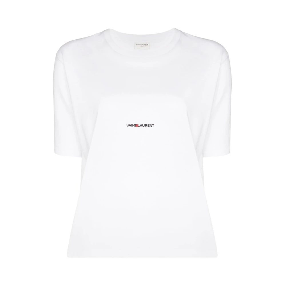 Saint Laurent Wit Logo Box Fit T-Shirt White Dames
